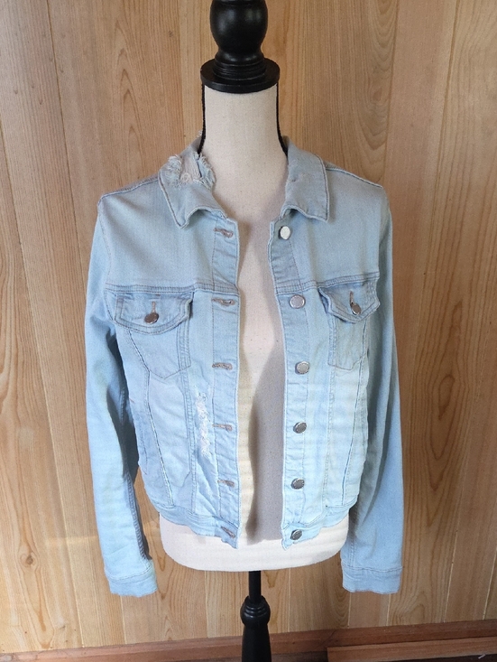 Just USA Jackets & Blazers - Just USA Light Blue Distressed Denim Jacket